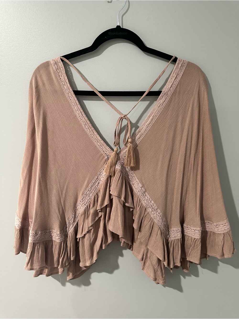 easel Blush Mauve Ruffle Tie-Back Boho Blouse - Picture 2 of 6
